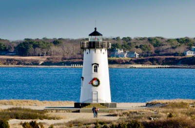 Christmas in Edgartown - Lighthouse With Holiday Wreath Edgartown Harbor