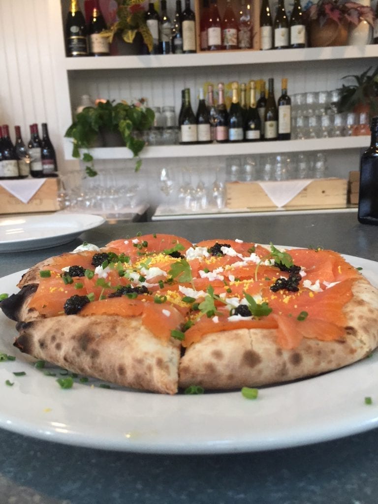 Martha's Vineyard Pizza: Atria Restaurant Pizza Bar Edgartown: Smoked Salmon, Osstera Caviar and Dill Creme Fraiche