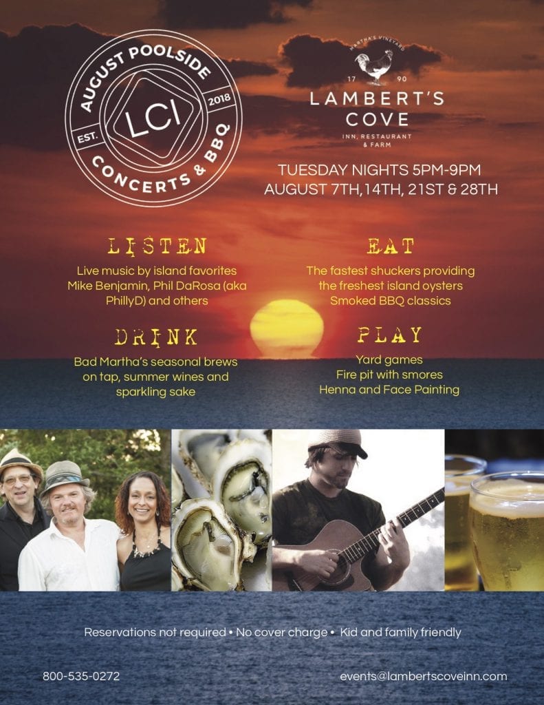 Lambert's Cove Inn Restaurant Farm Martha's Vineyard BBQ Dinner Special Poolside Music