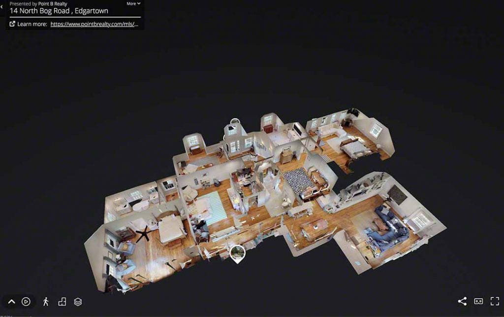 3D House Tours On Martha's Vineyard 14 North Bog Road Edgartown MA Point B Realty Exclusive Listing For Sale - Explore The House