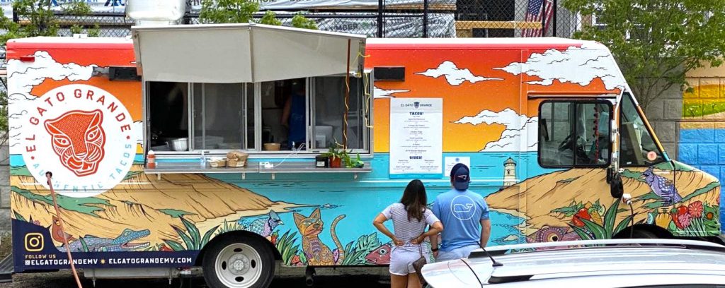 First Friday Vineyard Haven
Martha's Vineyard 
El Gato Grande Taco Truck
Summer
Point B Realty
Food Truck