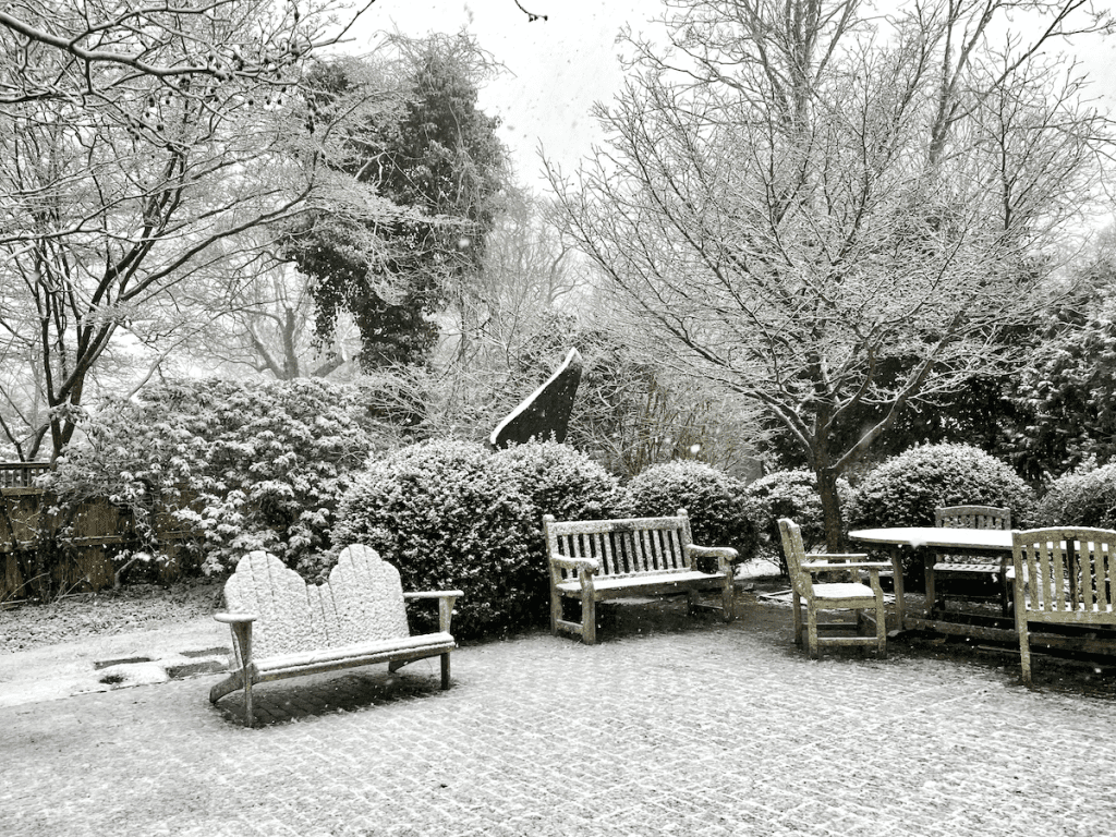 Martha's Vineyard library in Vineyard Haven outside in the snow